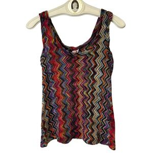 Vintage Y2K Sweet Pea Stacy Frati Chevron Colorful Knit Tank Top Boho Size Large